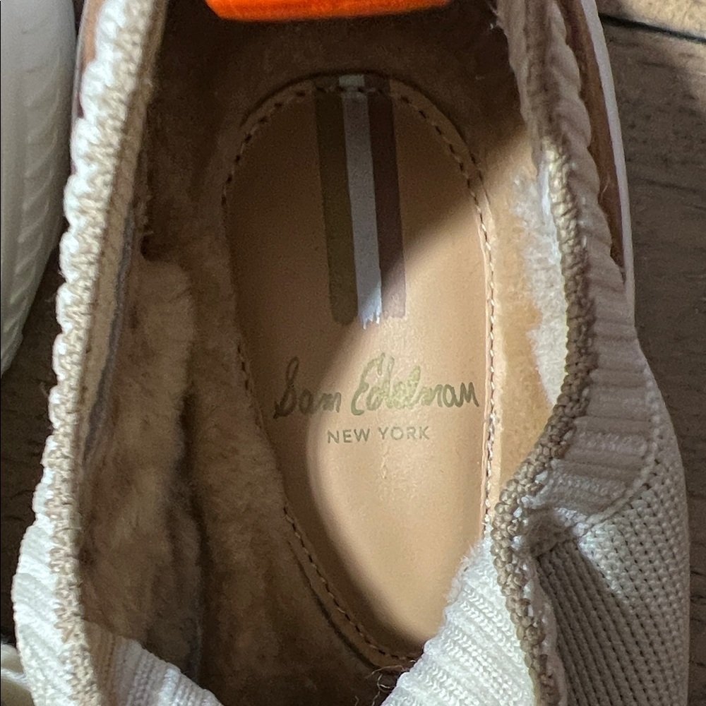 NWOT Sam Eldeman Cream and Brown Sneakers - Picture 4 of 7